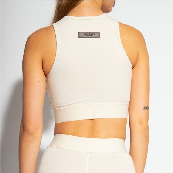 Fear of God Essentials Logo Sport Stretch Cotton Crop Tank in Eggshell Women's M - Picture 4 of 15